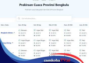 Prakiraan Cuaca BMKG di Bengkulu Sepekan ke Depan, Potensi Hujan Petir di Wilayah Ini