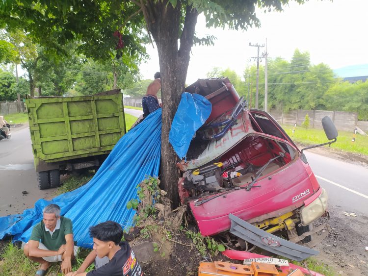 Truk Muatan Batubara Ringsek Berat Akibat Menghantam Pohon