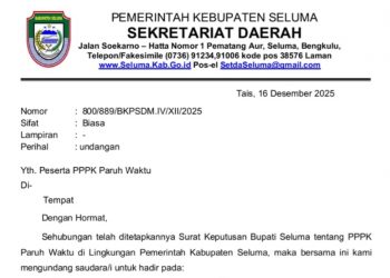 Jadwal Pengangkatan dan Pembagian SK PPPK Paruh Waktu di Kabupaten Seluma